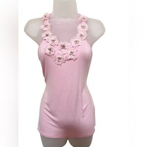 Body Central Y2K L Top Floral Pearl Rhinestone Applique Coquette Fairy Going Out